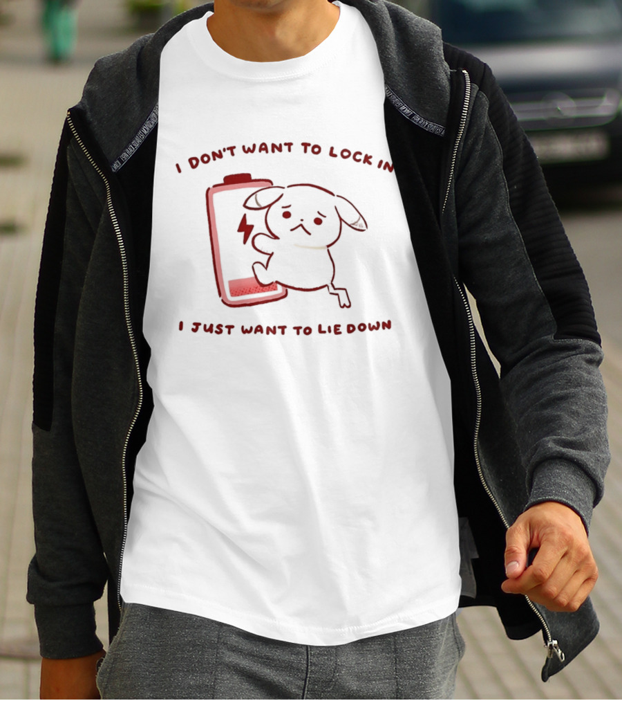 Peakychu I Don't Want To Lock In I Just Want To Lie Down Low Battery Dog T-Shirt
