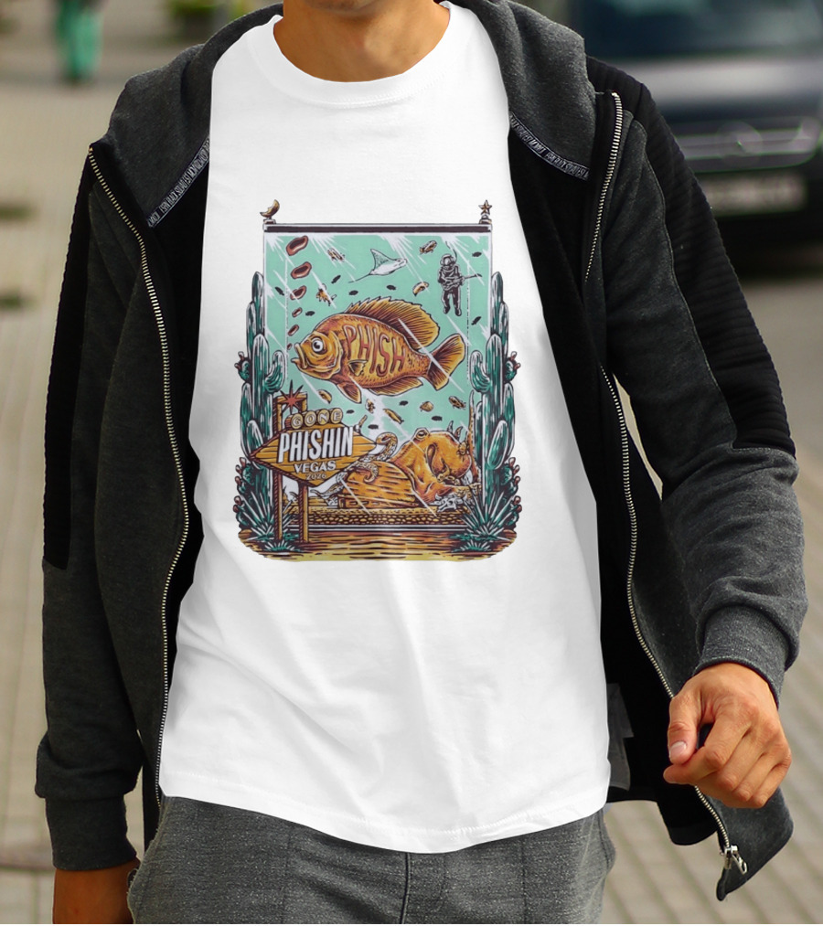 Gone Phishin Vegas 2026 Colorful Fish And Cactus Scene T-Shirt