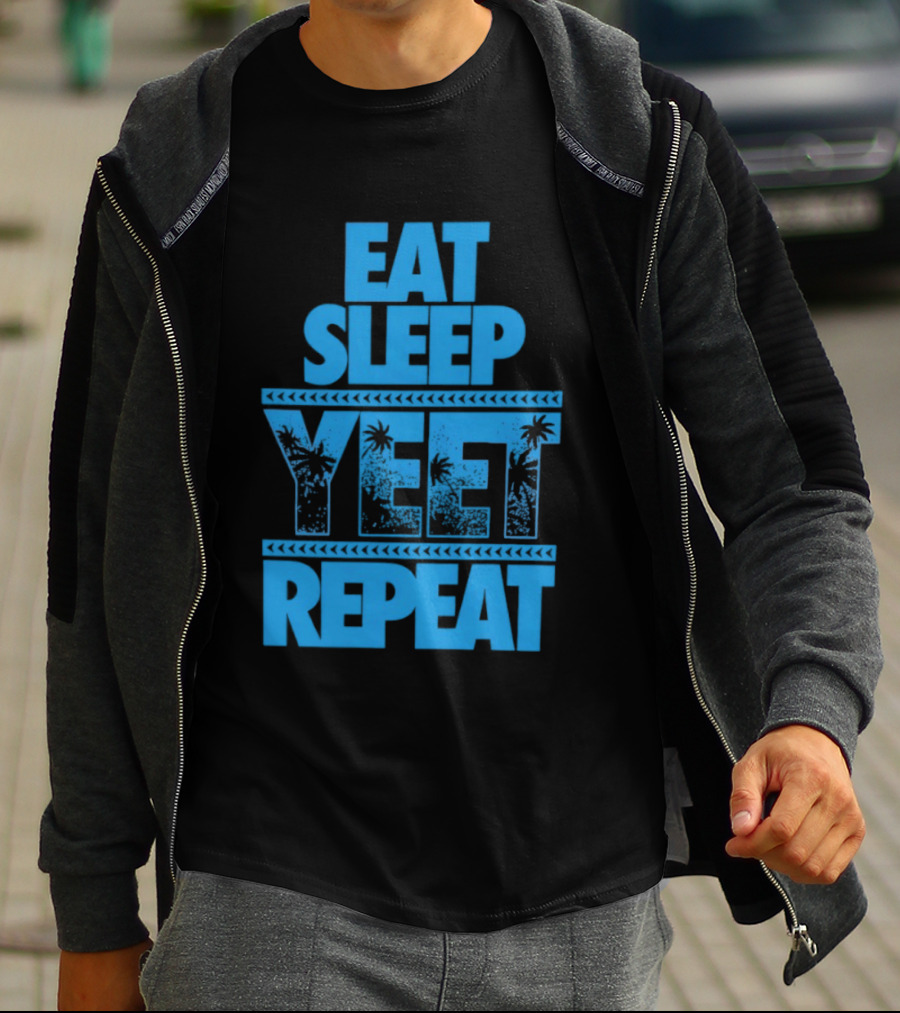 Eat Sleep Yeet Repeat WWE Jey Uso Blue Tropical T-Shirt
