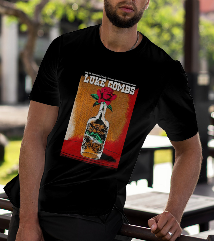 May 09 2026 Luke Combs Tour Norman OK Red Rose Fish In Bottle T-Shirt