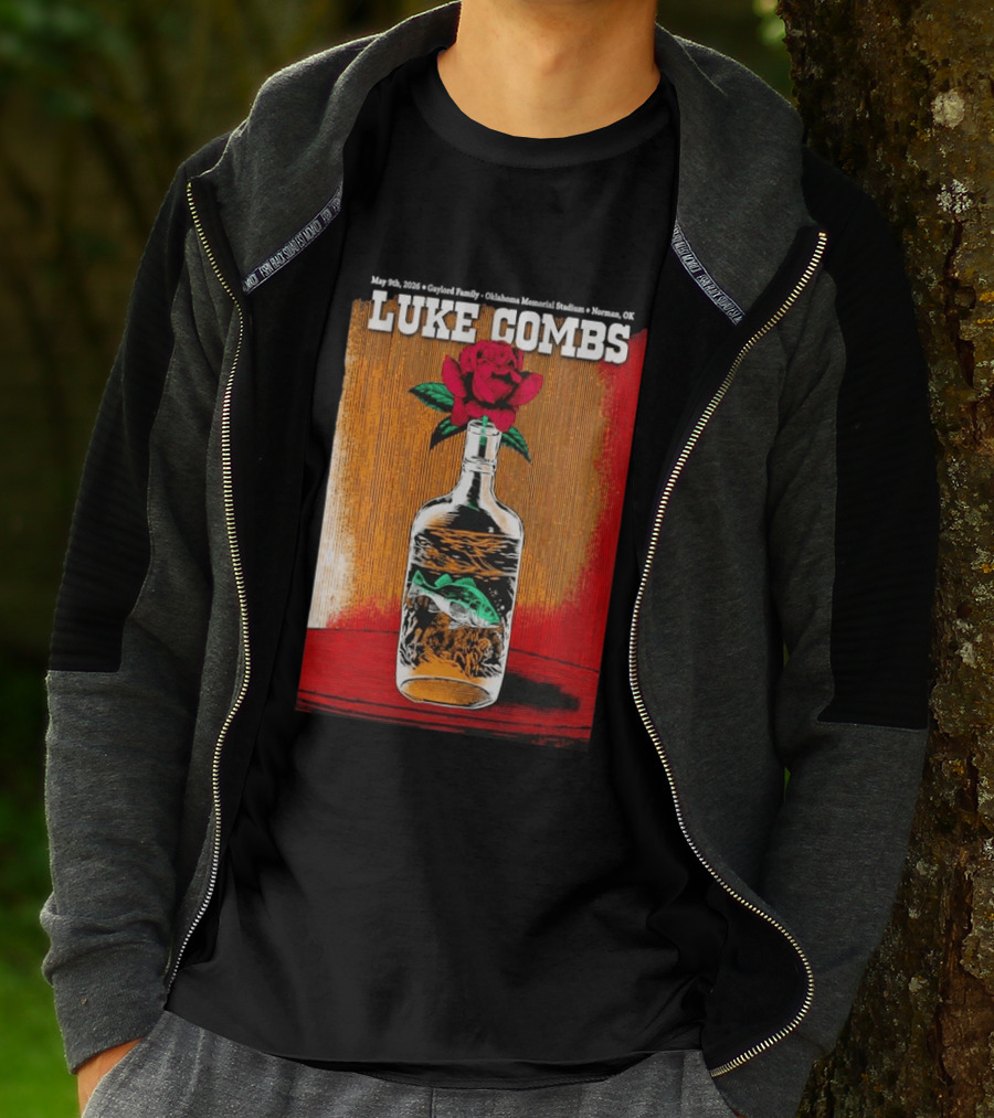 May 09 2026 Luke Combs Tour Norman OK Red Rose Fish In Bottle T-Shirt