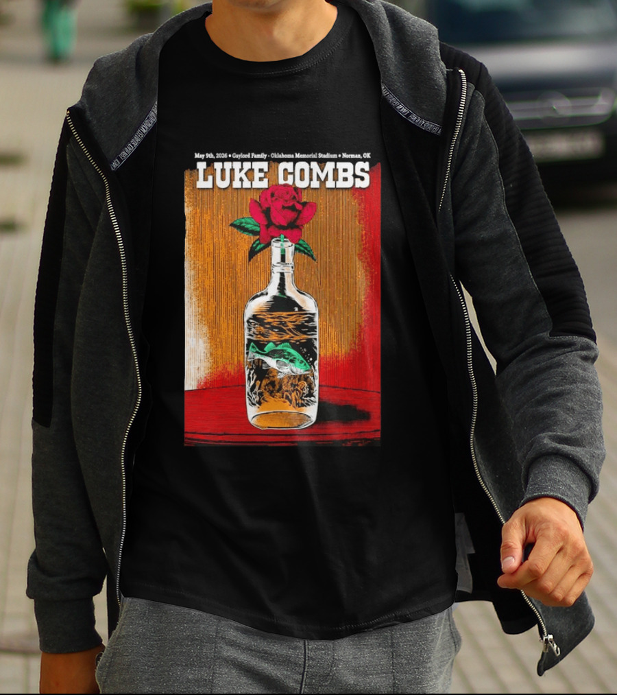 May 09 2026 Luke Combs Tour Norman OK Red Rose Fish In Bottle T-Shirt