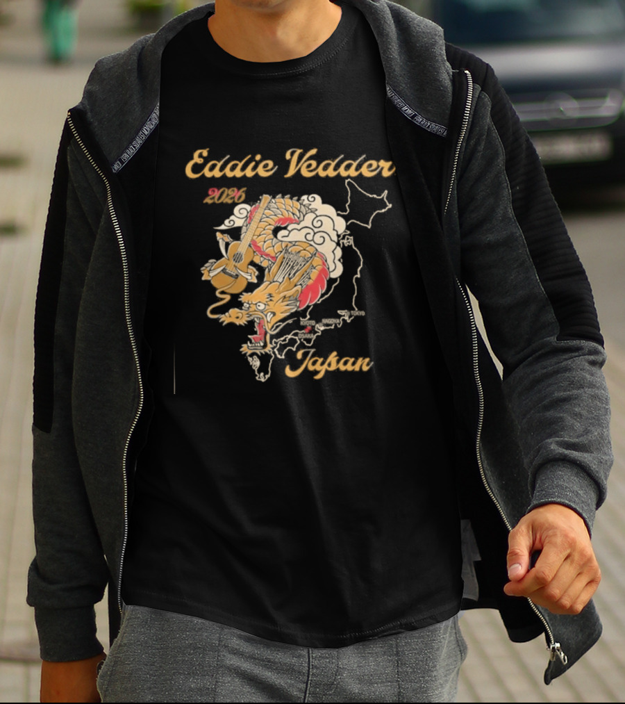 Eddie Vedder 2026 Japan Dragon Guitar Map T-Shirt