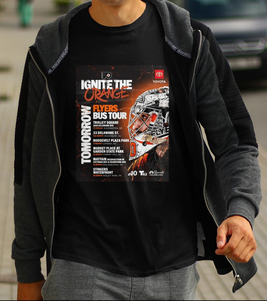 Philadelphia Flyers Ignite The Orange Bus Tour Tomorrow Locations And Schedule 2026 T-Shirt