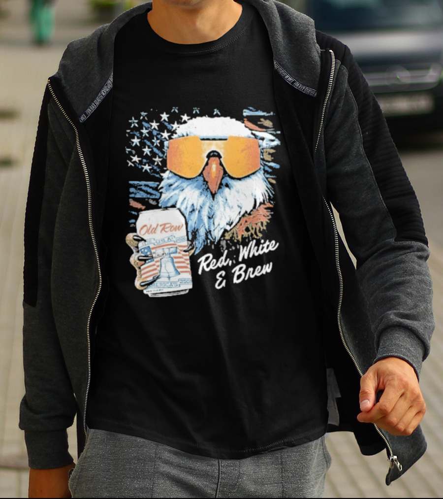 Old Row Red White & Brew Patriotic Eagle With Beer Can And Sunglasses T-Shirt