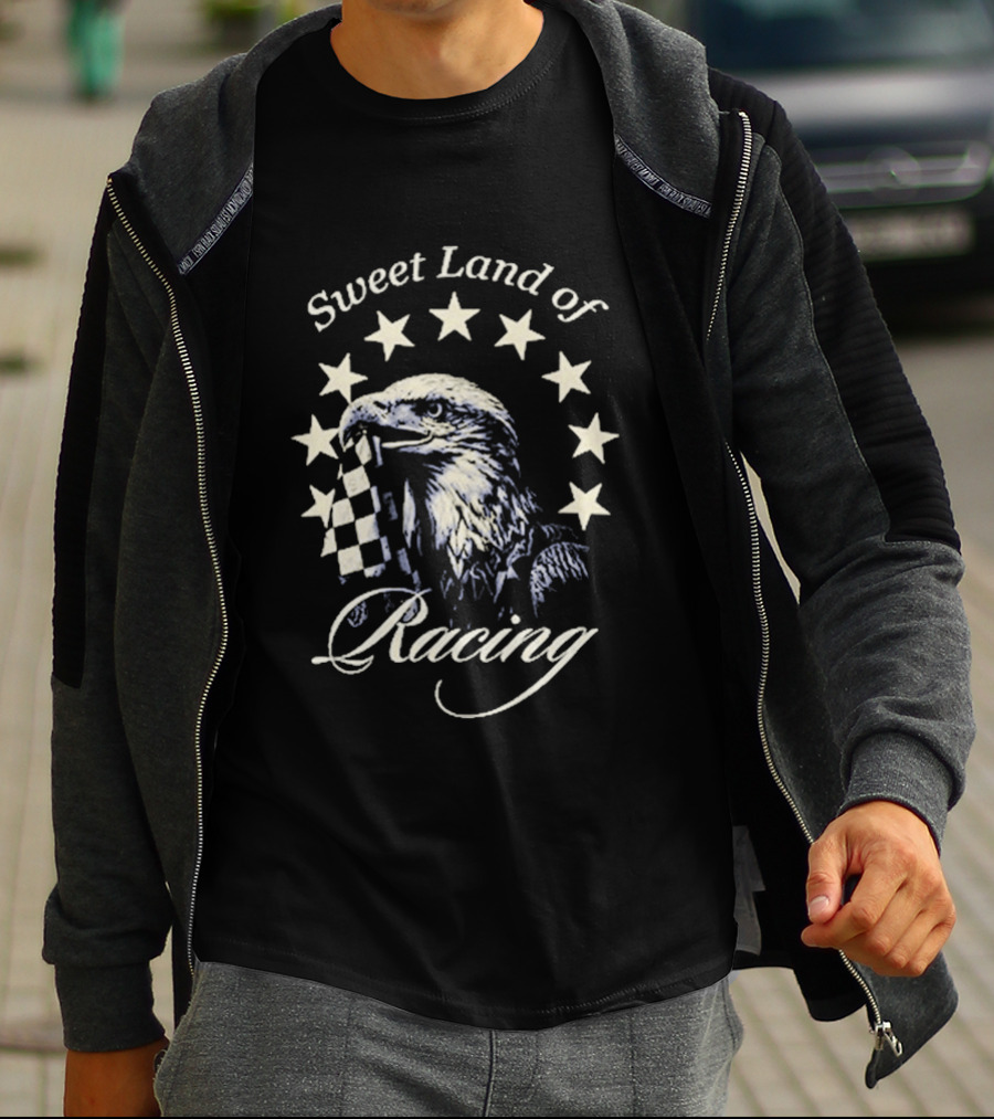 Sweet Land Of Racing Eagle Checkered Flag Stars T-Shirt
