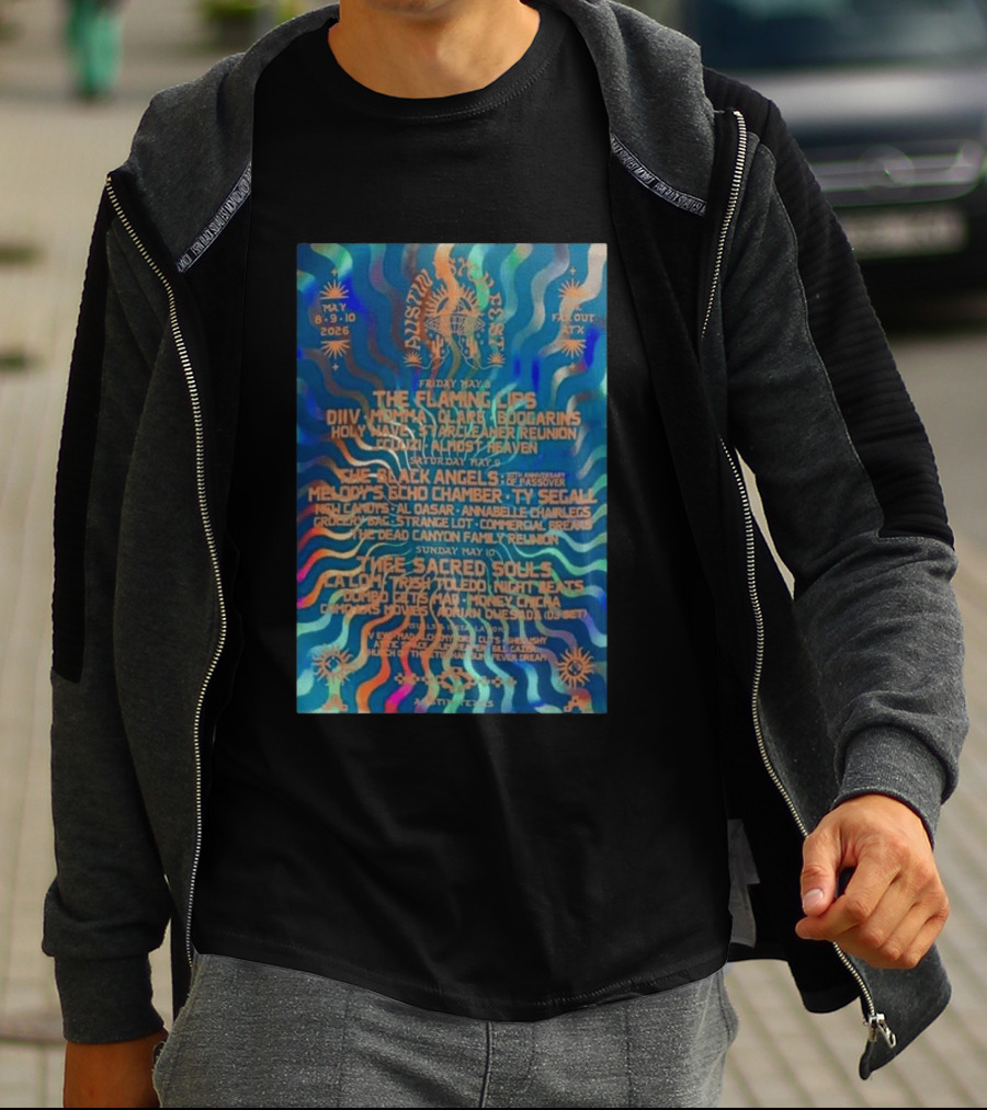 The Flaming Lips May 8 10 2026 Austin Concert DIIV Black Angels Thee Sacred Souls T-Shirt