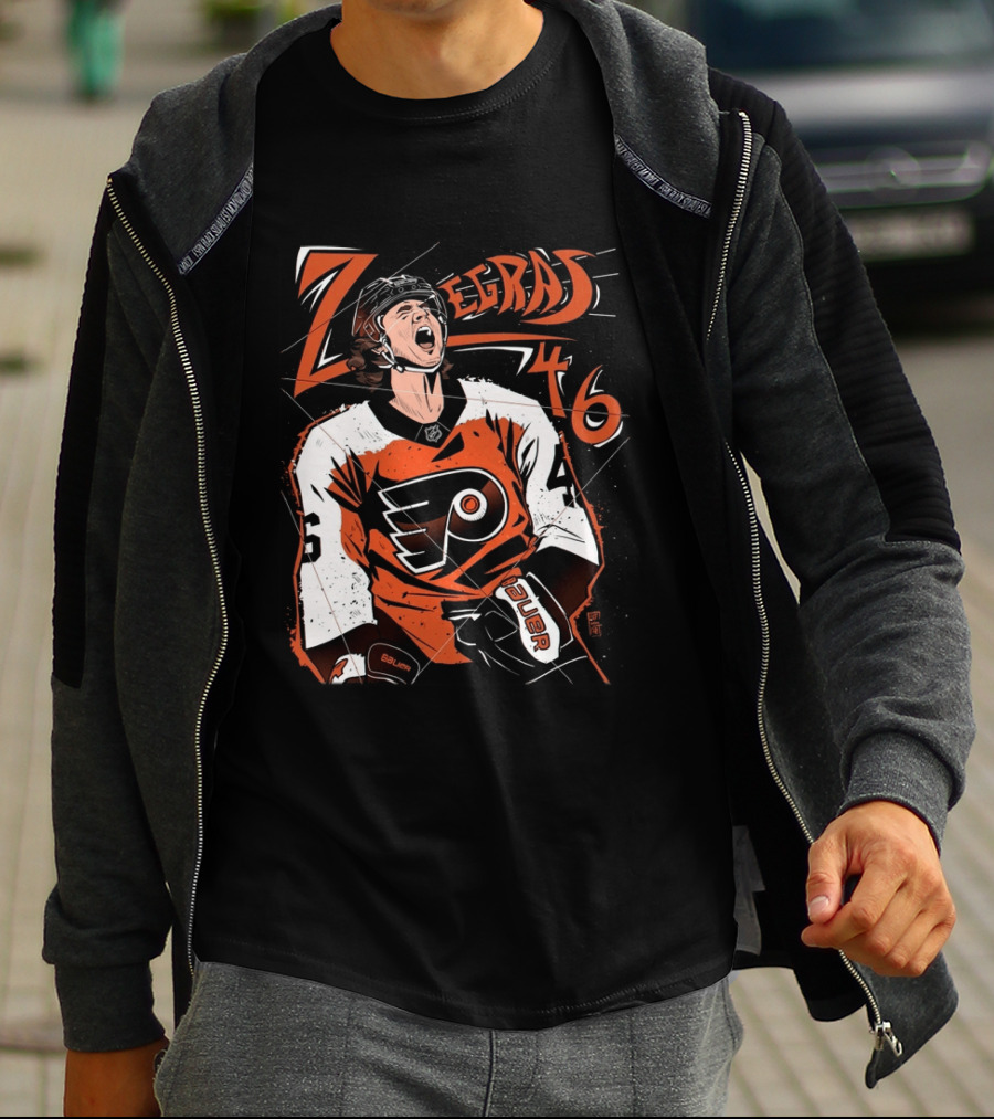 Zegras 46 Philadelphia Flyers Hockey Bauer Sports T-Shirt