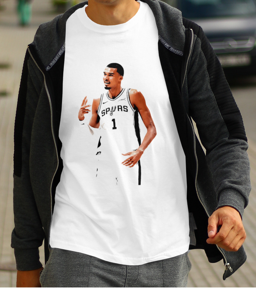 Victor Wembanyama Spurs Number 1 Rock Hand Gesture T-Shirt