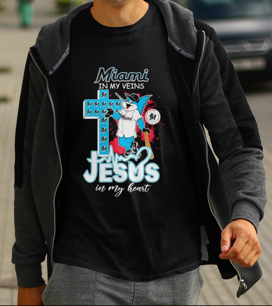 Miami Marlins Billy The Marlin Jesus In My Heart T-Shirt
