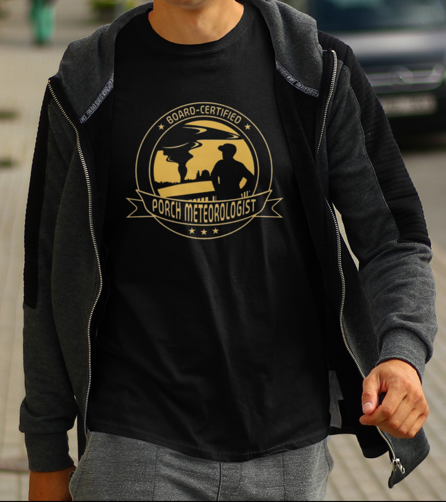 Board Certified Porch Meteorologist Weather Ing Expert With Silhouette And Stars T-Shirt