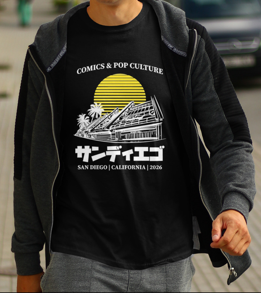 Comics And Pop Culture San Diego California 2026 Yellow Sun Palm Trees Japanese T-Shirt