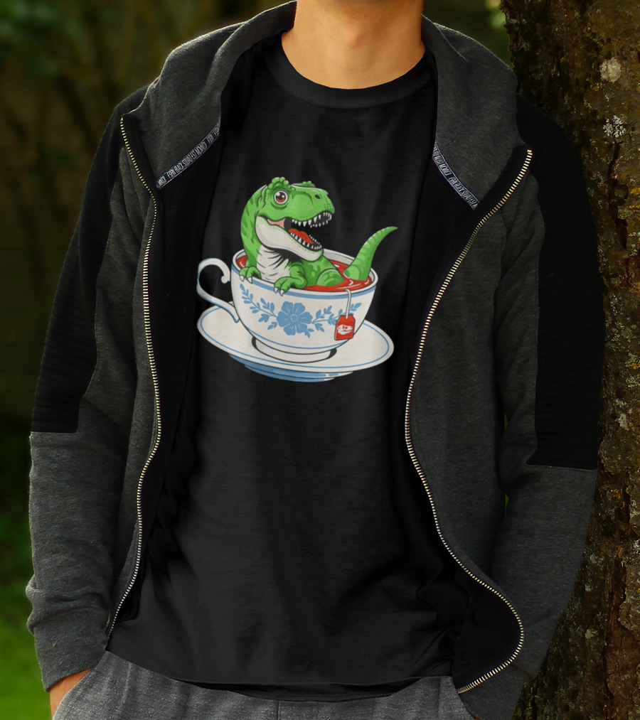 Tea Rex Dinosaur In Teacup With Tea Bag T-Shirt