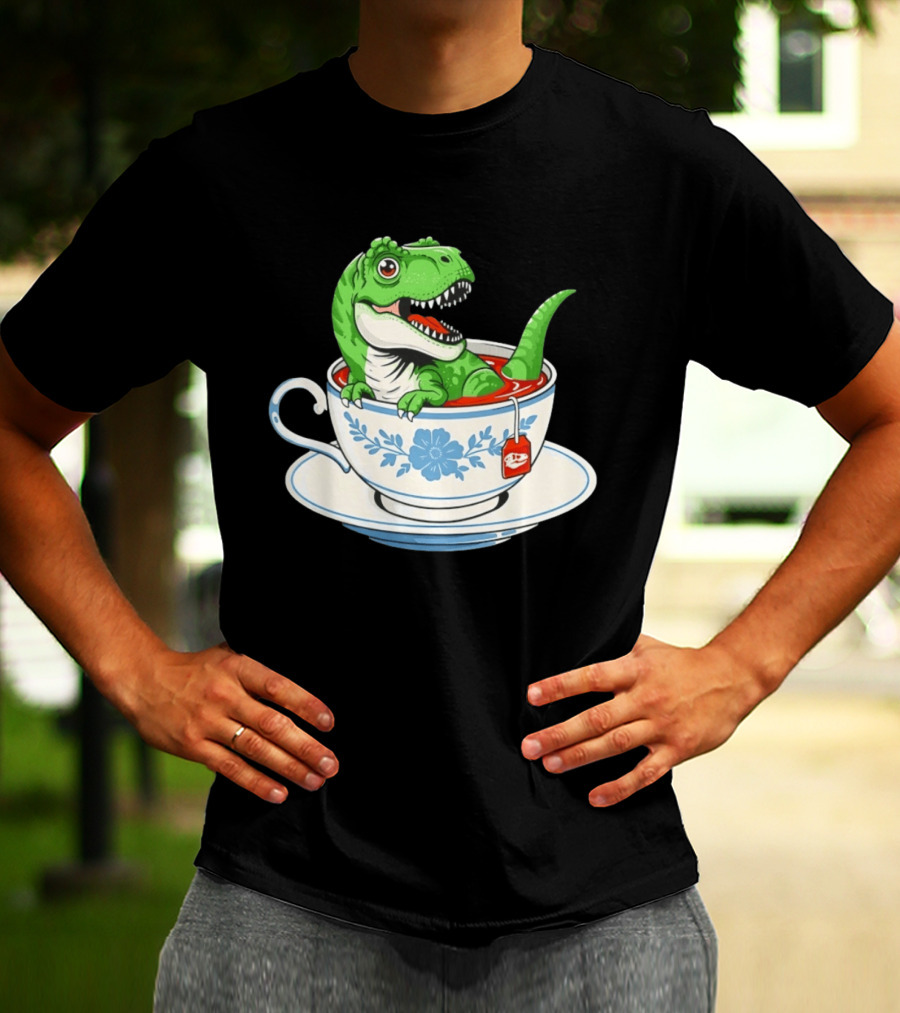 Tea Rex Dinosaur In Teacup With Tea Bag T-Shirt