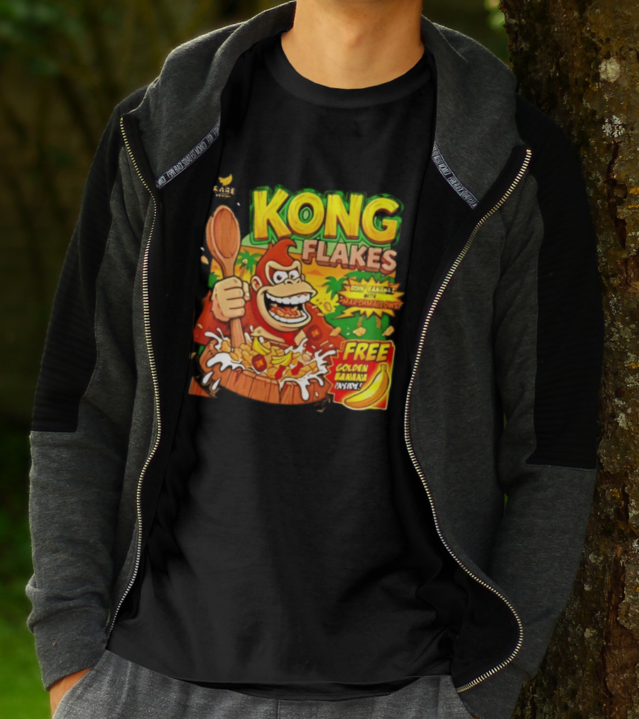 Kong Flakes Donkey Kong Cereal Goin' Bananas With Marshmallow Crunch Free Golden Banana Inside T-Shirt