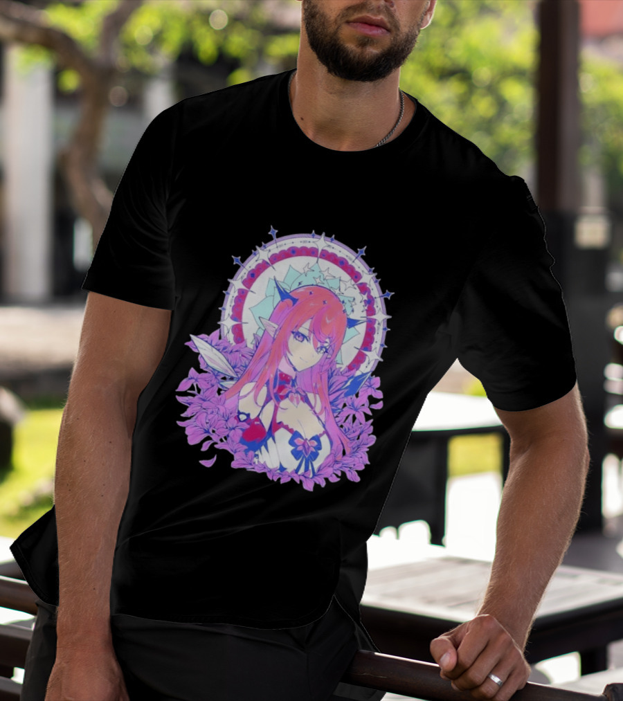 Ghost X Ghost IRyS Anime Character With Floral And Heart Motif In Pastel T-Shirt