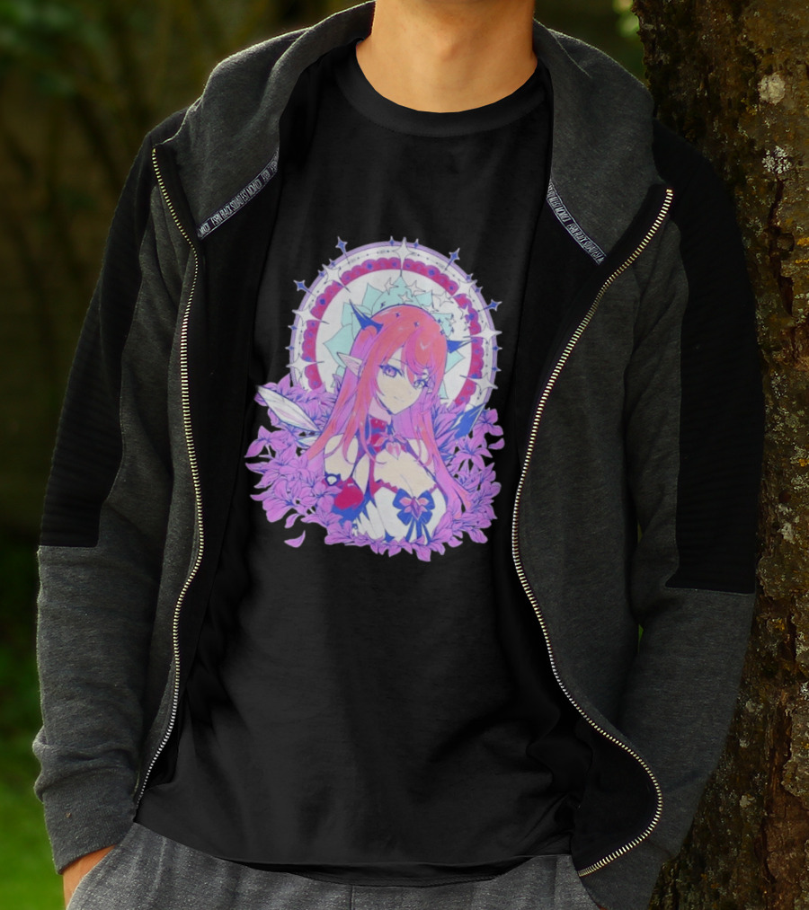 Ghost X Ghost IRyS Anime Character With Floral And Heart Motif In Pastel T-Shirt