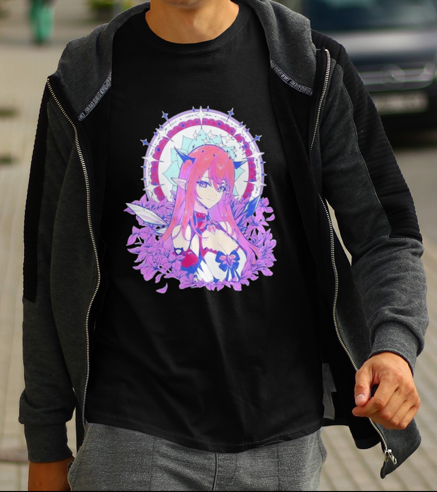 Ghost X Ghost IRyS Anime Character With Floral And Heart Motif In Pastel T-Shirt