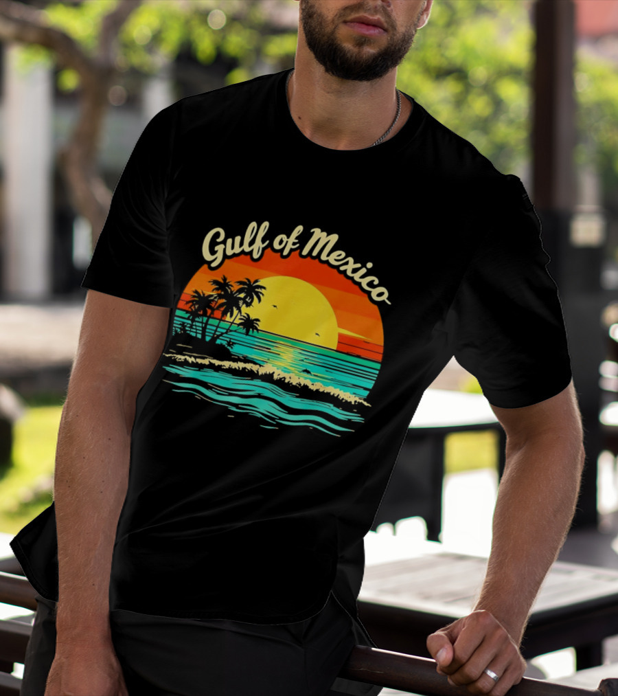 Gulf Of Mexico Beach Palms Summer Vacation Sunset Ocean Waves T-Shirt