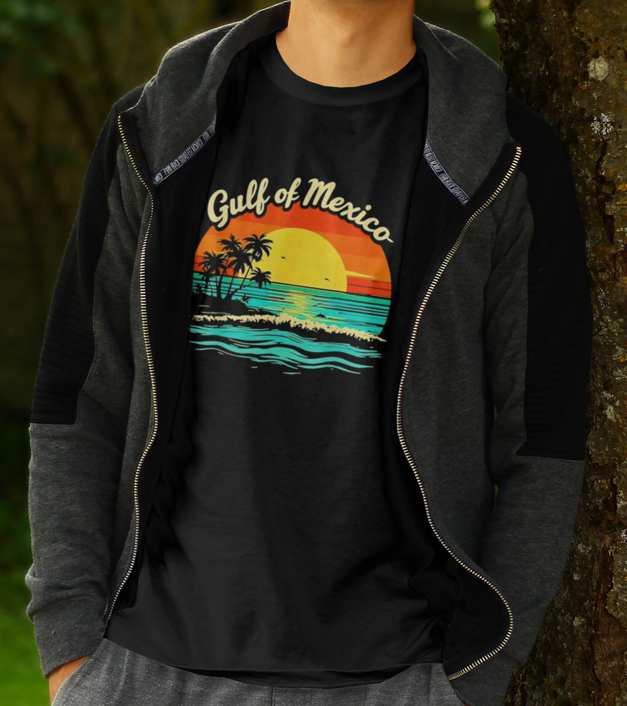 Gulf Of Mexico Beach Palms Summer Vacation Sunset Ocean Waves T-Shirt