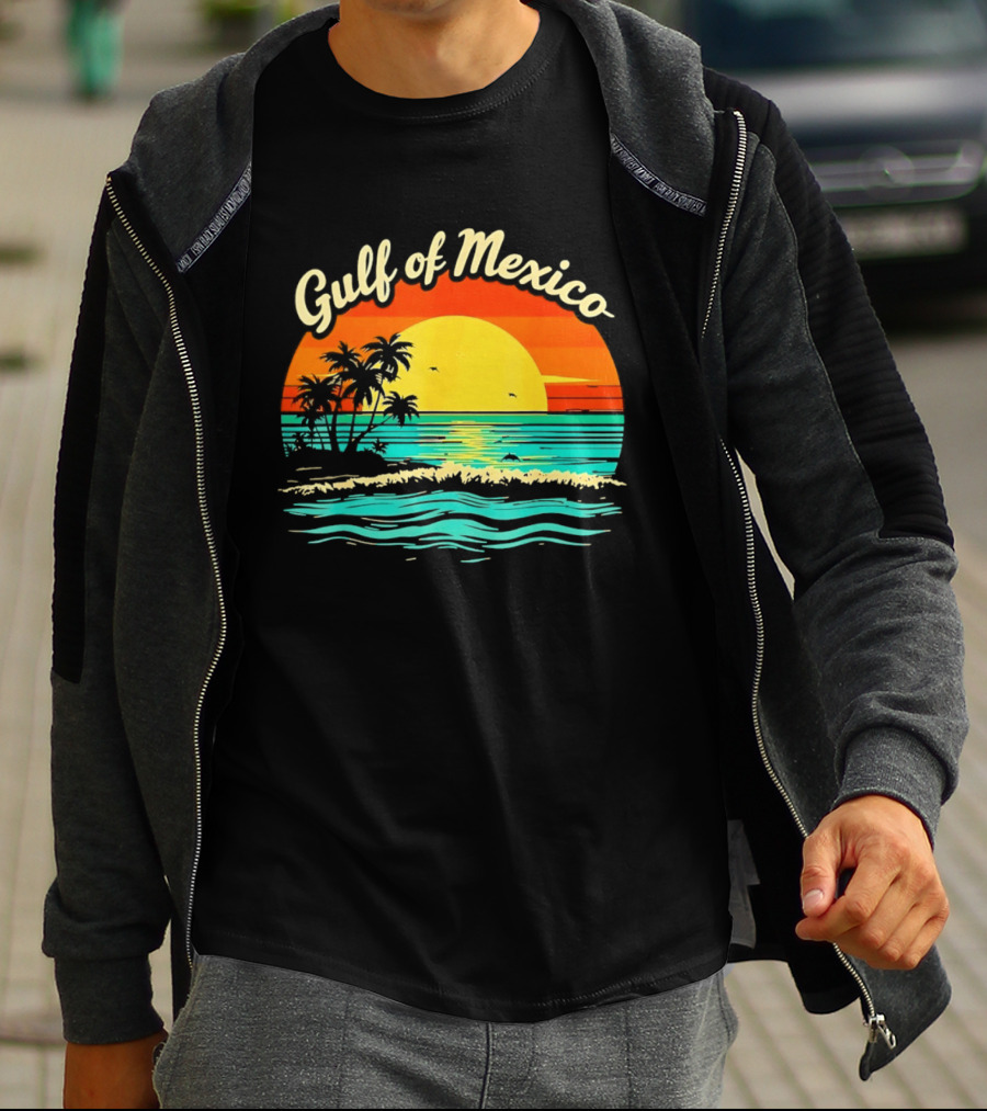 Gulf Of Mexico Beach Palms Summer Vacation Sunset Ocean Waves T-Shirt