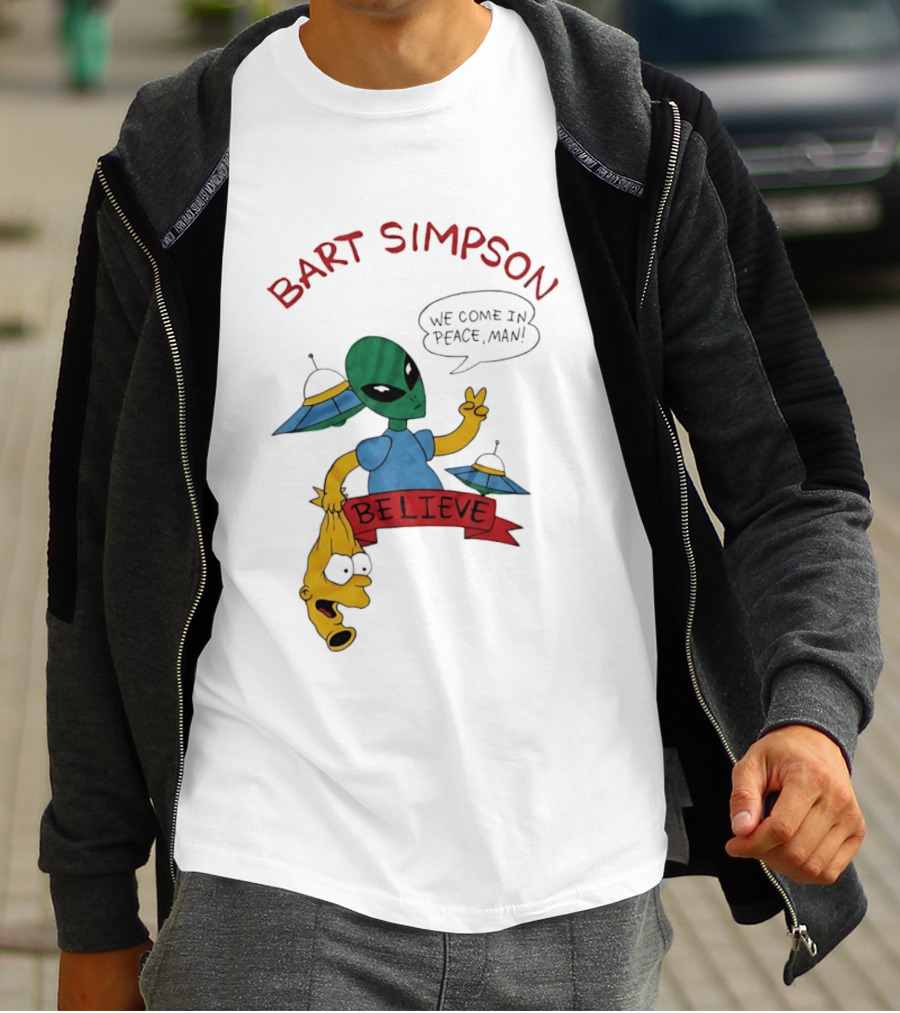 Bart Simpson Believe We Come In Peace Man Alien UFO T-Shirt