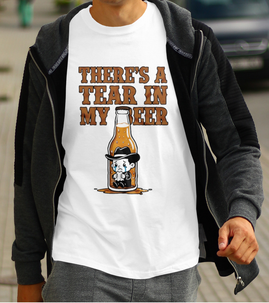 There's A Tear In My Beer Crying Cowboy Bottle T-Shirt