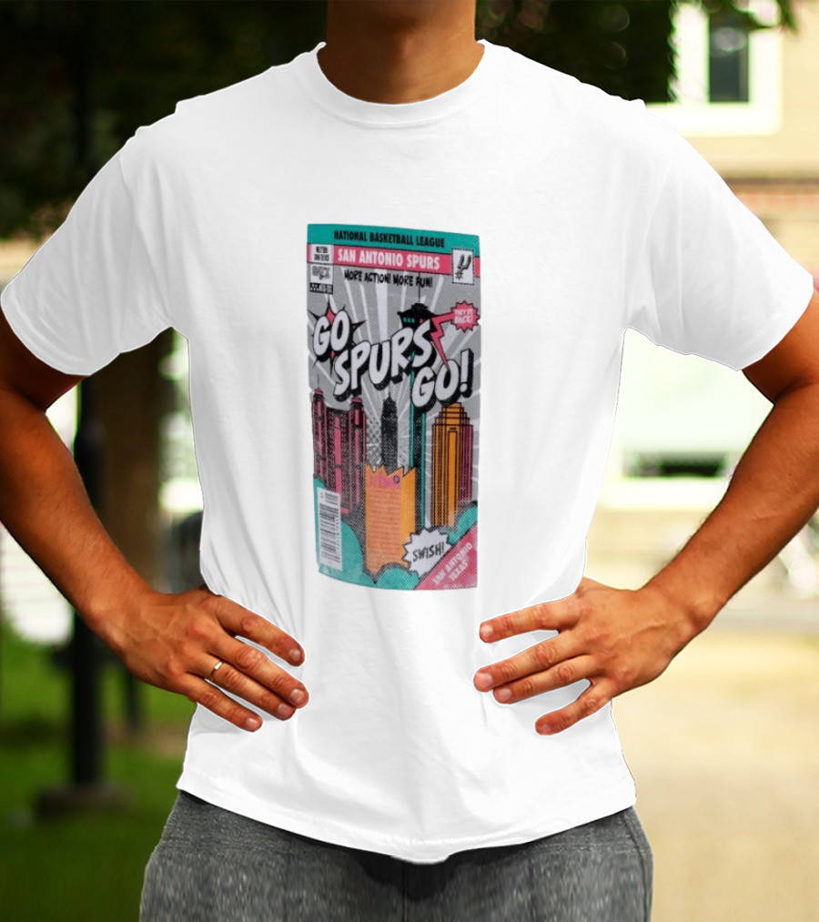 National Basketball League San Antonio Spurs Go Spurs Go Comic Cover Style Swish Back In Black T-Shirt