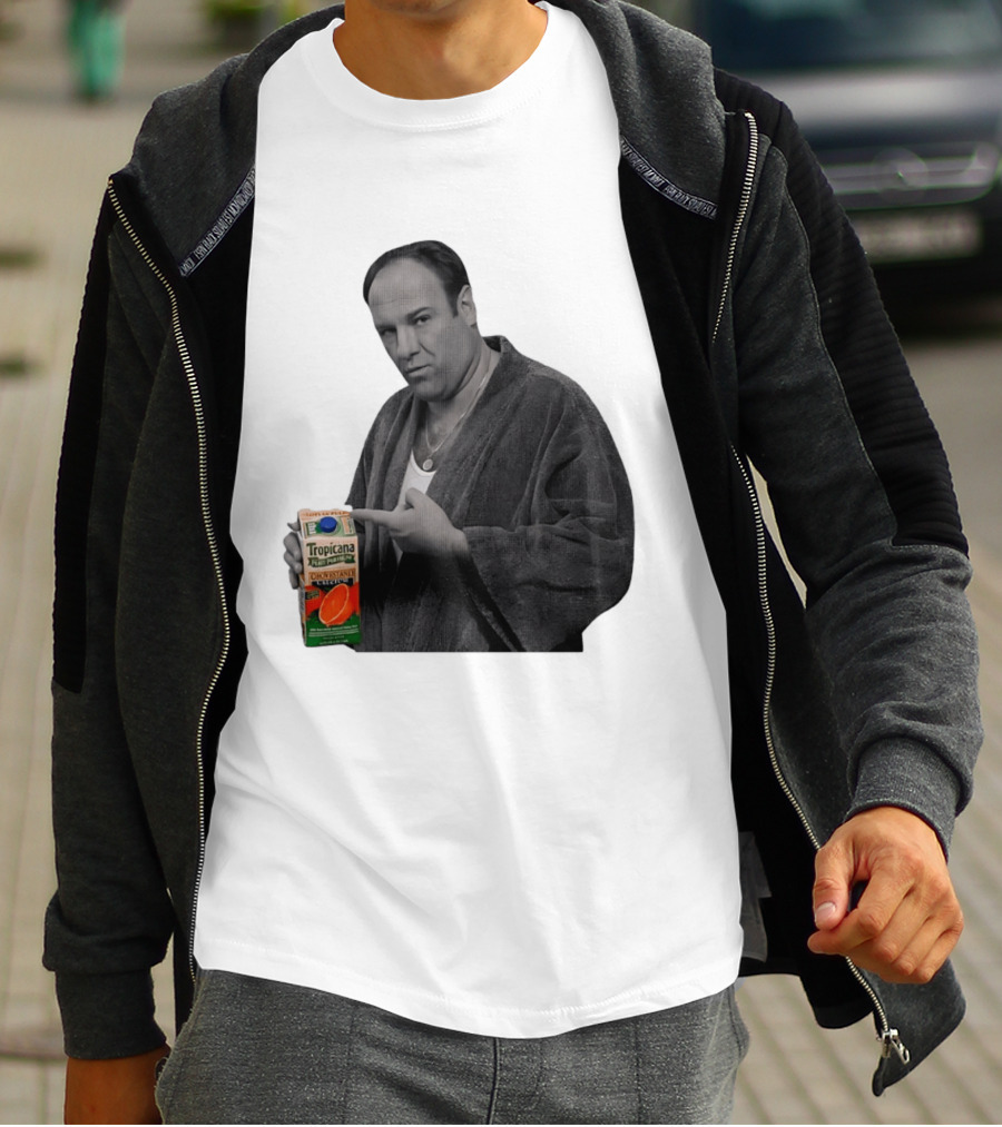 The Sopranos Tony Soprano Holding Tropicana Pure Premium Orange Juice T-Shirt