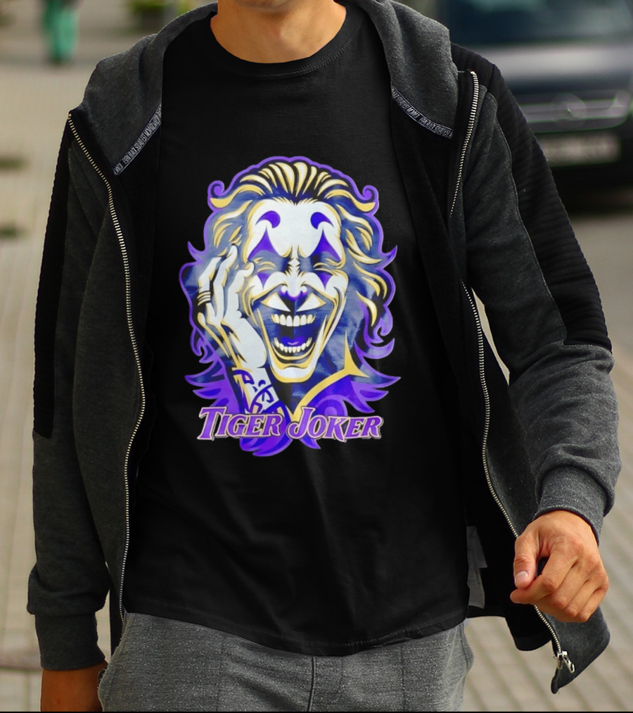 Tiger Joker Mischievous Grin Purple Aura T-Shirt