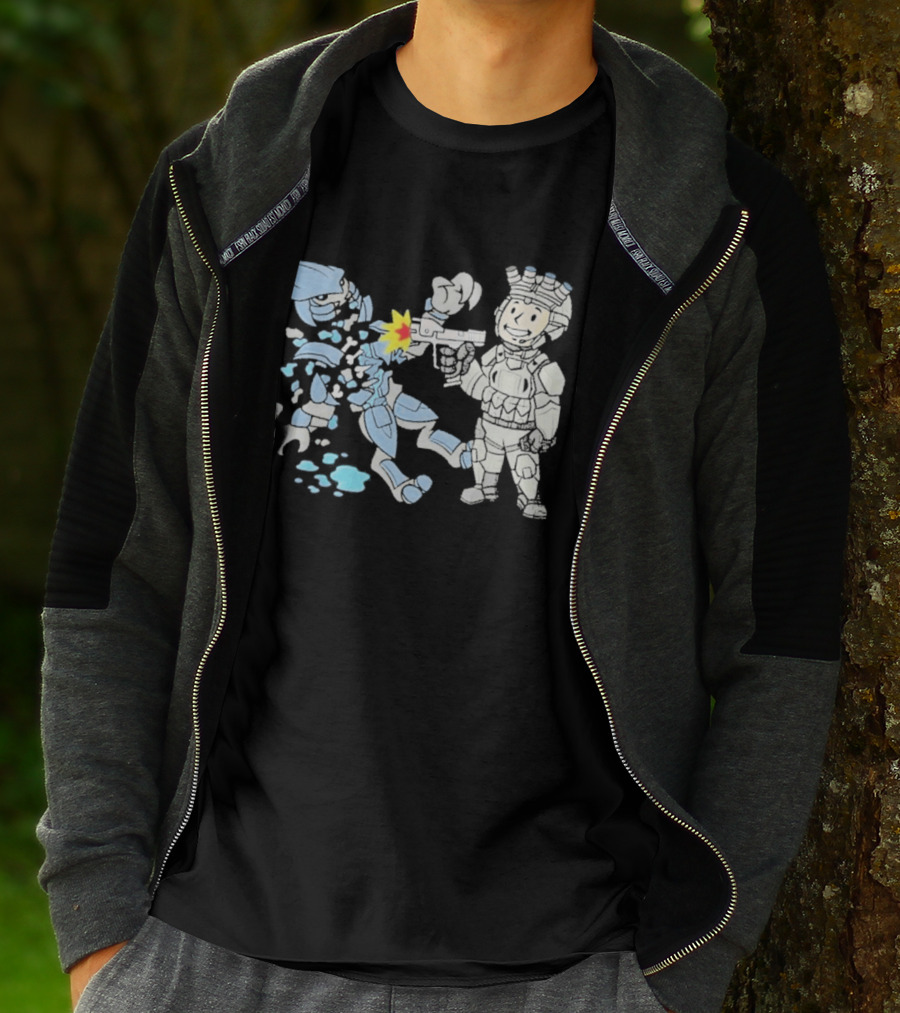 Xeno Slayer Threat Llama Alien Battle Scene T-Shirt