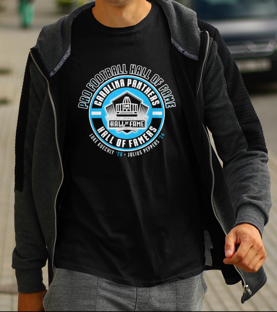 Carolina Panthers Pro Football Hall Of Fame Luke Kuechly 2026 Julius Peppers 2024 T-Shirt