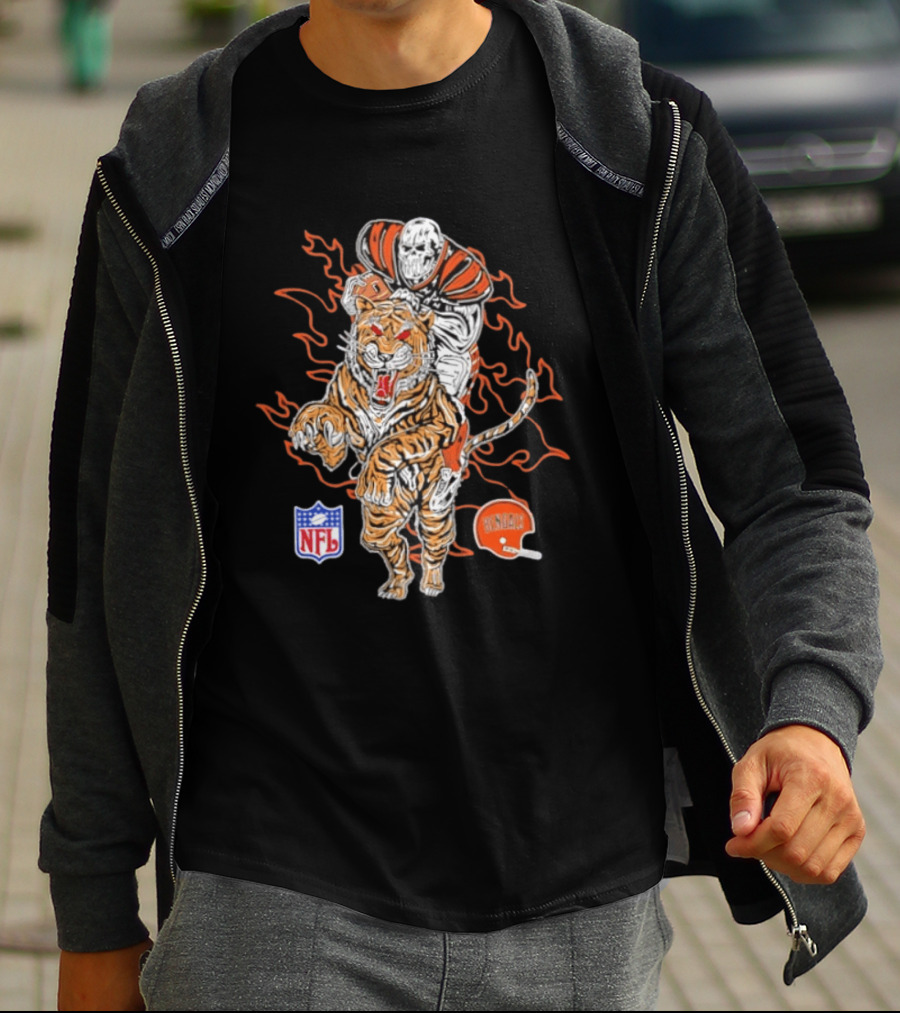 Cincinnati Bengals NFL Tiger Skeleton Rider Warren Lotas Collaboration T-Shirt