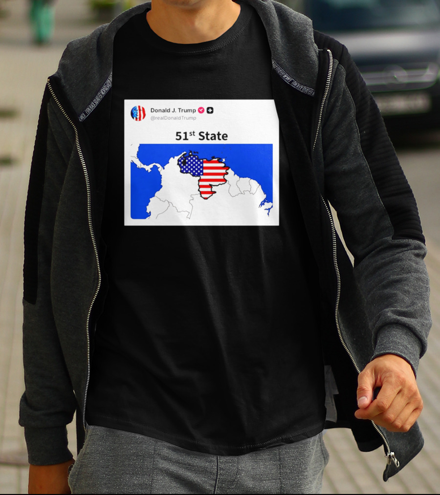Donald J. Trump 51st State Map With American Flag On Venezuela T-Shirt