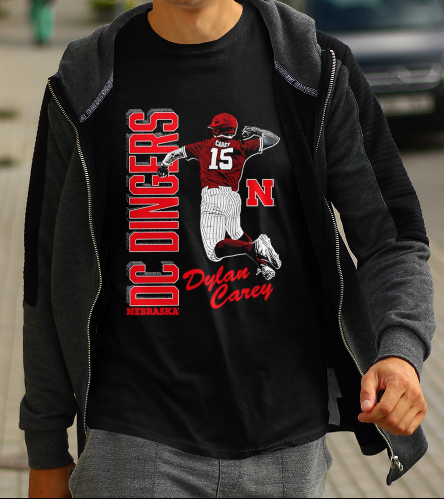 Dylan Carey Nebraska Huskers DC Dingers Baseball Player 15 Red Team Spirit T-Shirt