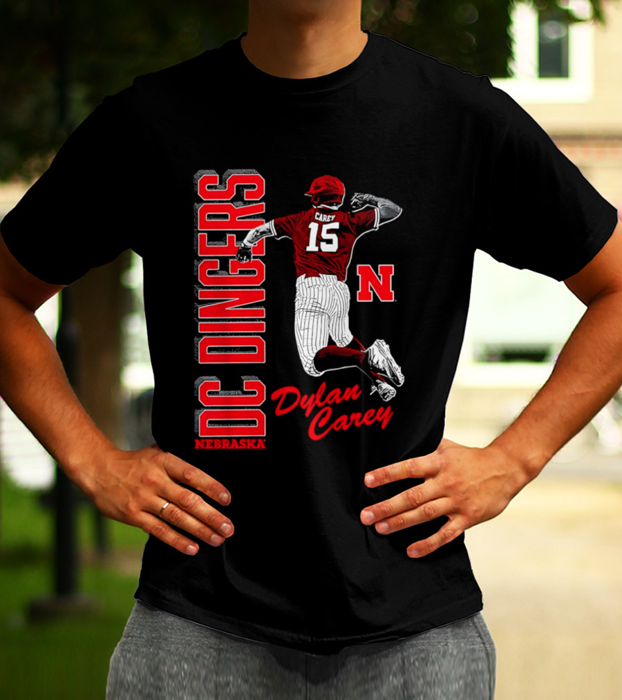 Dylan Carey Nebraska Huskers DC Dingers Baseball Player 15 Red Team Spirit T-Shirt