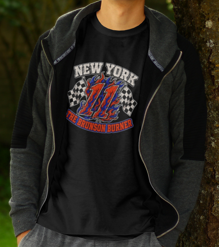 New York Knicks 11 The Brunson Burner Racing Flames T-Shirt