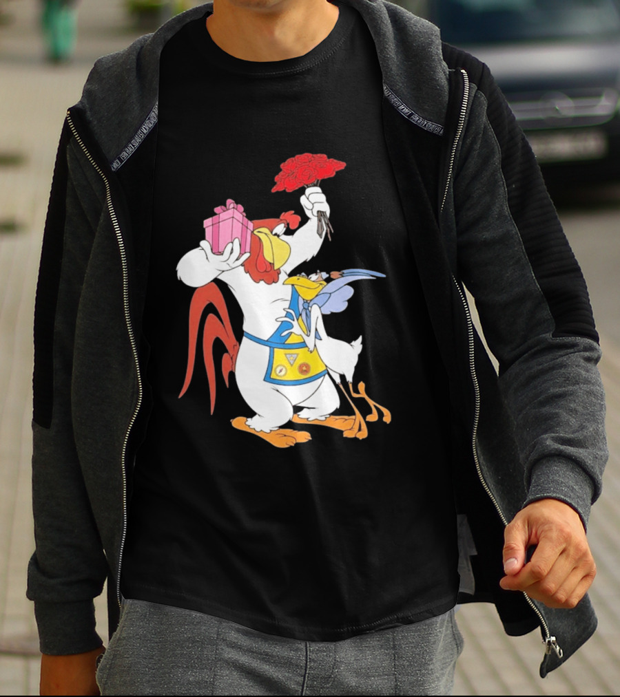 Foghorn Leghorn Miss Prissy Holding Roses And Gift Valentine Looney Tunes T-Shirt