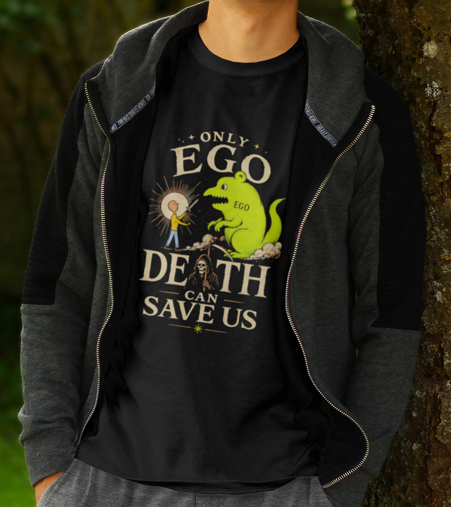 Only Ego Death Can Save Us Cartoon Monster And Sun Encounter T-Shirt