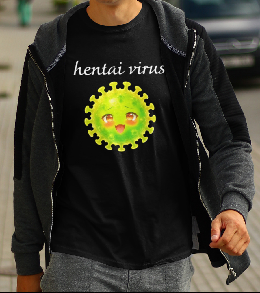 Hentai Virus Kawaii Face Cute Green Cartoon Meme T-Shirt
