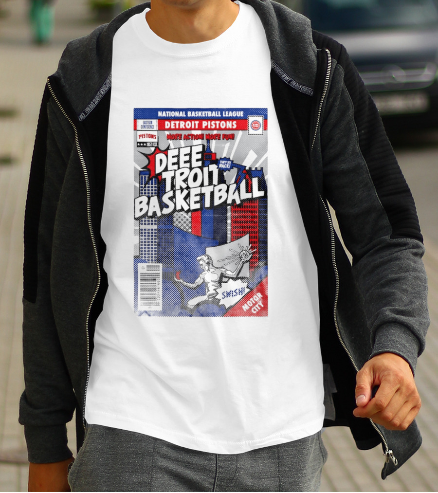National Basketball League Detroit Pistons Deee Troit Basketball Motor City Comic Cover T-Shirt
