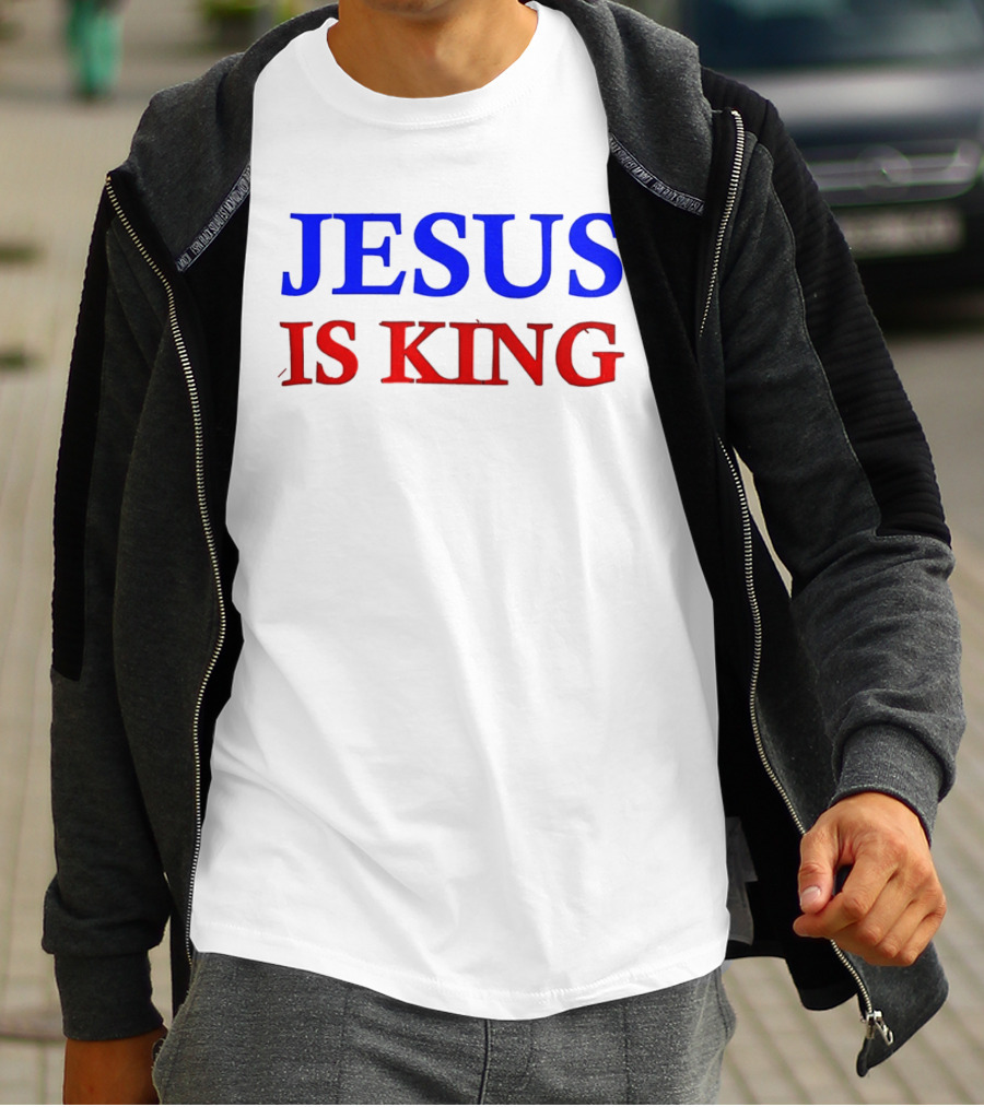 Russell Wilson Jesus Is King Bold Text Blue Red Christian T-Shirt