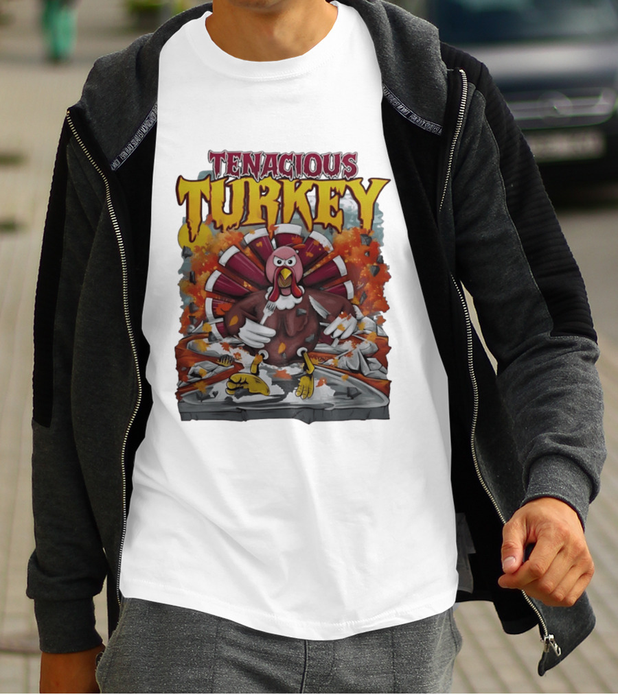 Tenacious Turkey Thanksgiving Cartoon Explosion T-Shirt