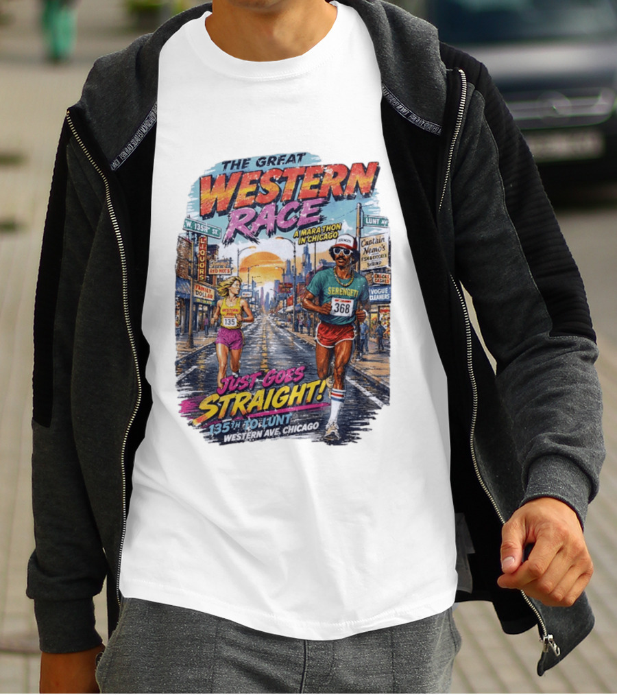 The Great Western Race Marathon Chicago 135th To Lunt Western Ave T-Shirt