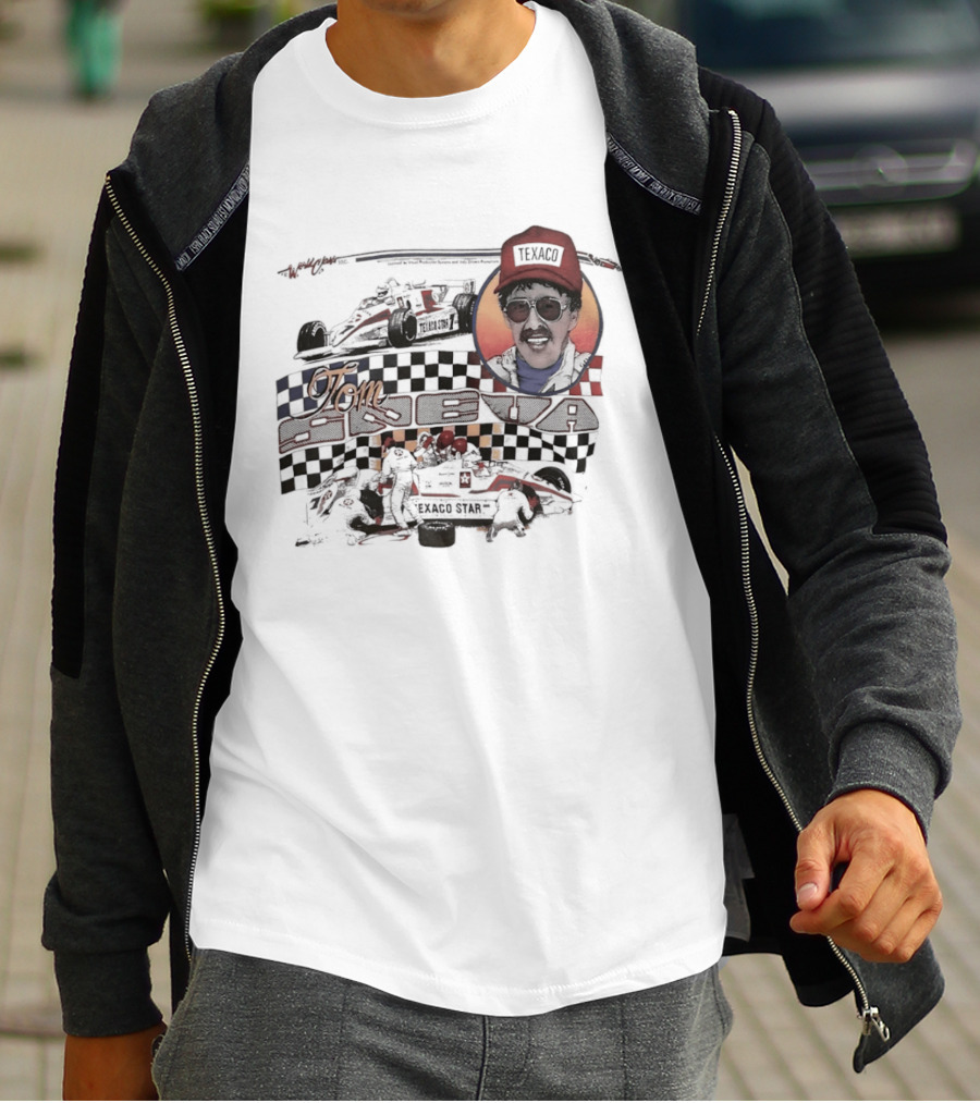 Tom Sneva Texaco Racing Checkered Flags And Car T-Shirt