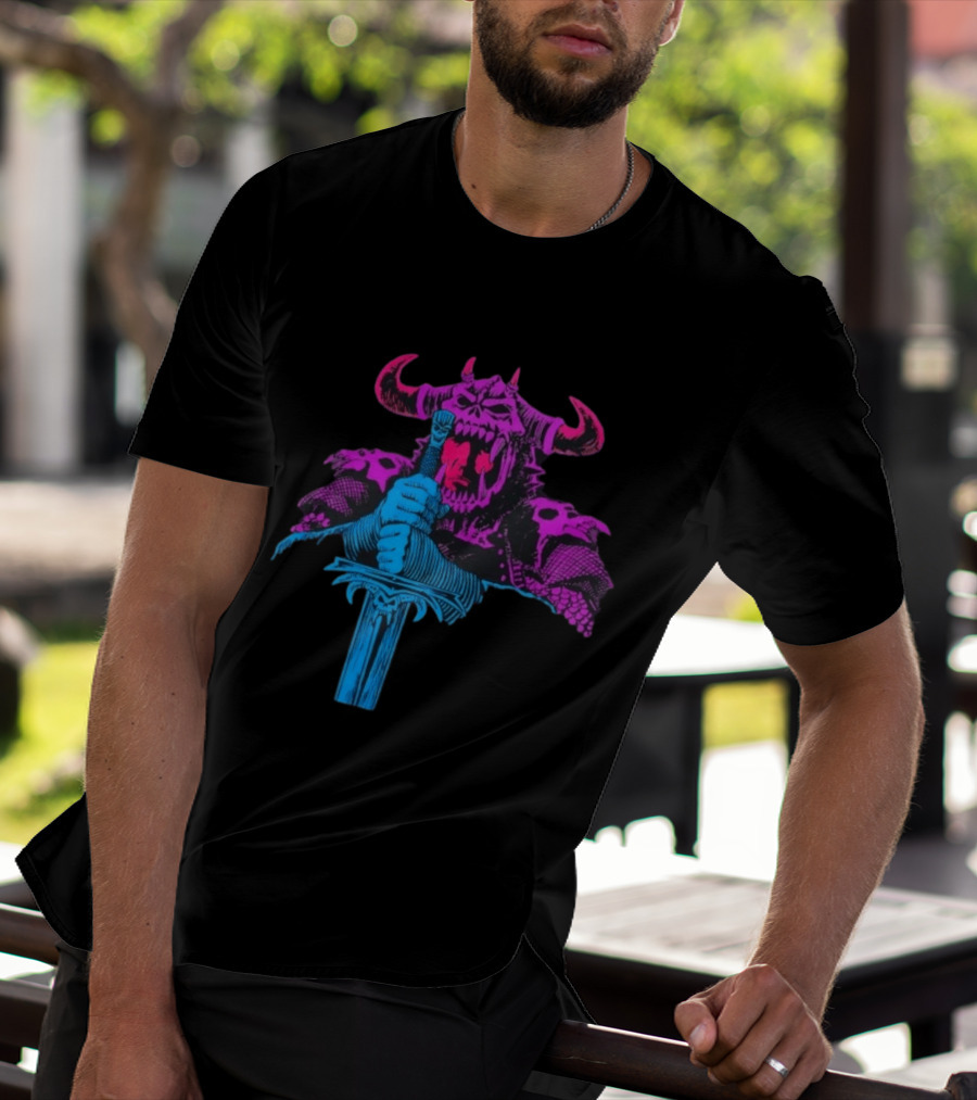 The Dark Warlord Retro Fantasy Skull And Sword T-Shirt