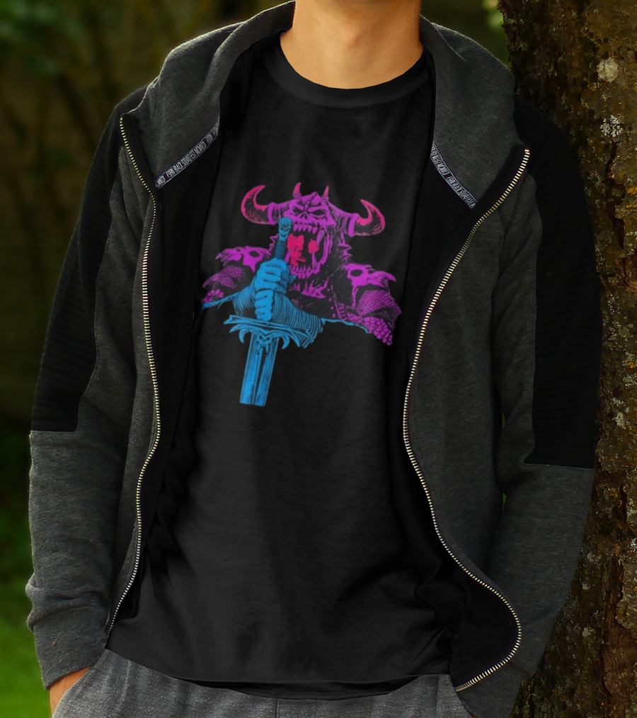 The Dark Warlord Retro Fantasy Skull And Sword T-Shirt