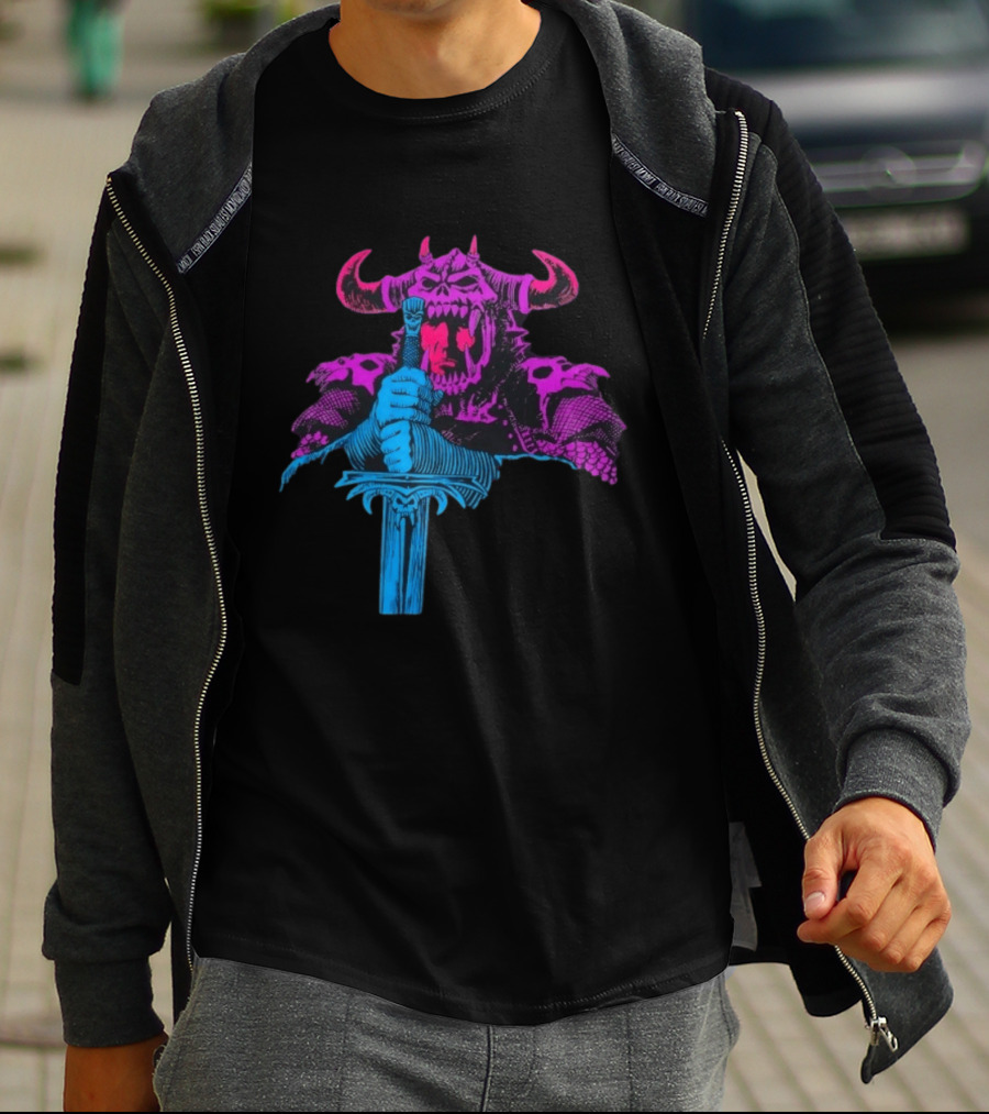 The Dark Warlord Retro Fantasy Skull And Sword T-Shirt
