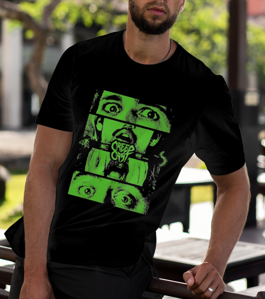 CreepCast Horror Retro Comic Green Face T-Shirt
