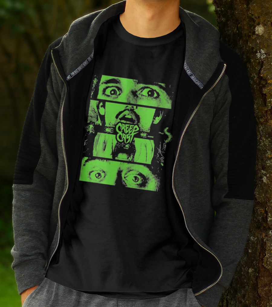 CreepCast Horror Retro Comic Green Face T-Shirt